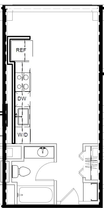 Floor plan for studio, 1 bath, 375 sqft